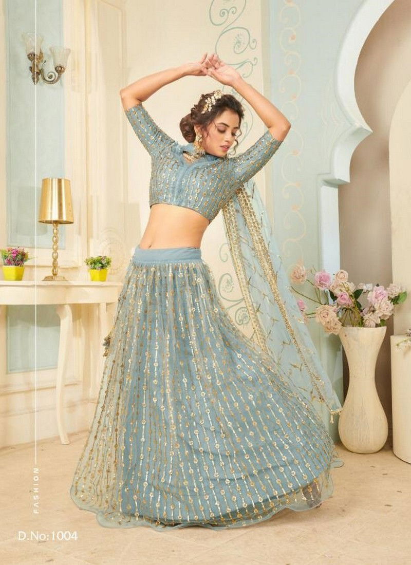 PANVI GLAMOUR Latest Fancy Heavy Designer Wedding Wear Soft Net Sequence Thread Dori Work Lahenga Choli Collection